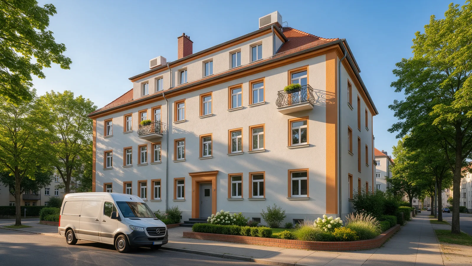 Mehrfamilienhaus mit sanierter Fassade